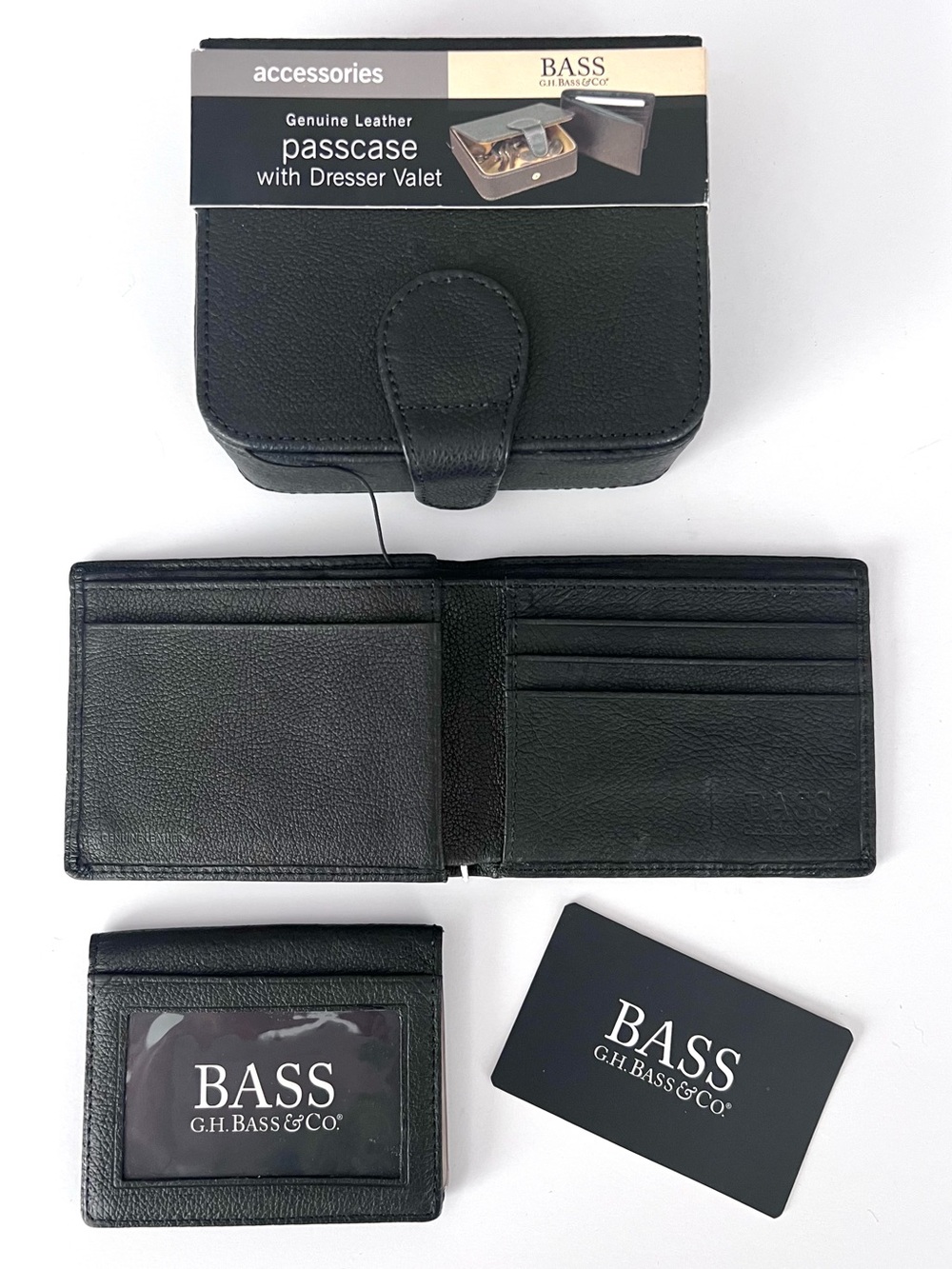 BASS Men’s Black Genuine Leather Wallet with Card Holder & Dresser Valet Box